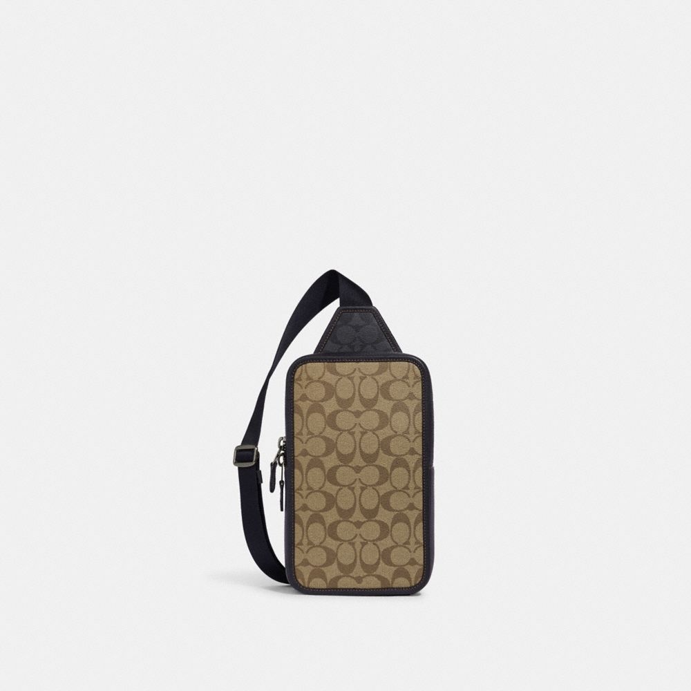Coach Sullivan Pack In Blocked Signature Canvas Gunmetal Khaki Charcoal