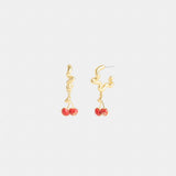 Coach Cherry Wavy Huggie Earrings Gold Red