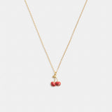 Coach Cherry Charm Pendant Necklace Gold Red