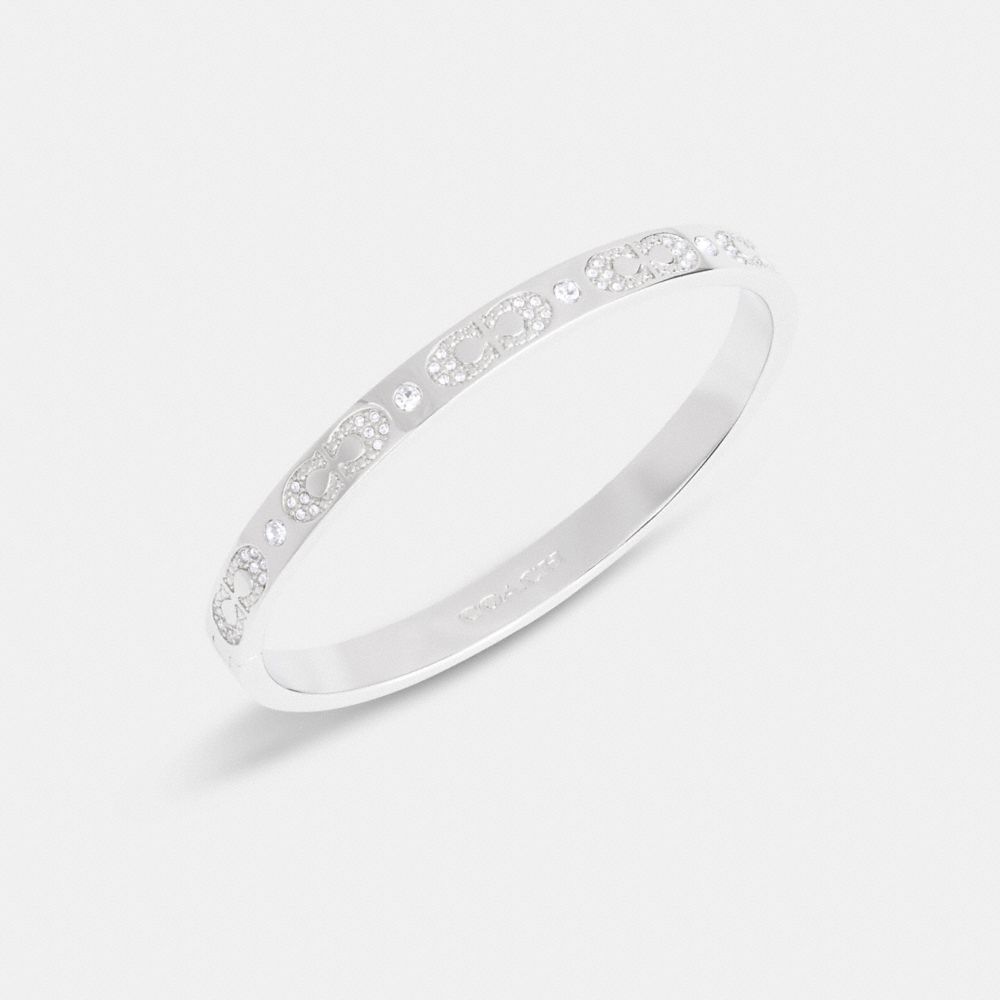 Coach Signature Pavé Hinged Bangle Silver