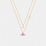 Coach Mini Bow Layered Necklace Gold Pink