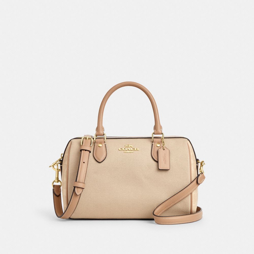Coach Rowan Satchel Bag In Colorblock Gold Dark Natural Multi