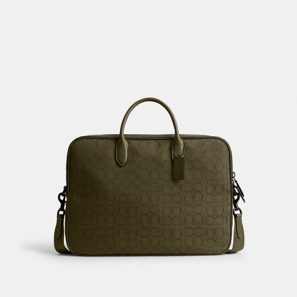 Coach Theo Work Bag In Signature Jacquard Olive Drab