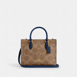 Coach Maggie Small Tote Bag In Signature Canvas Gold Tan Deep Blue