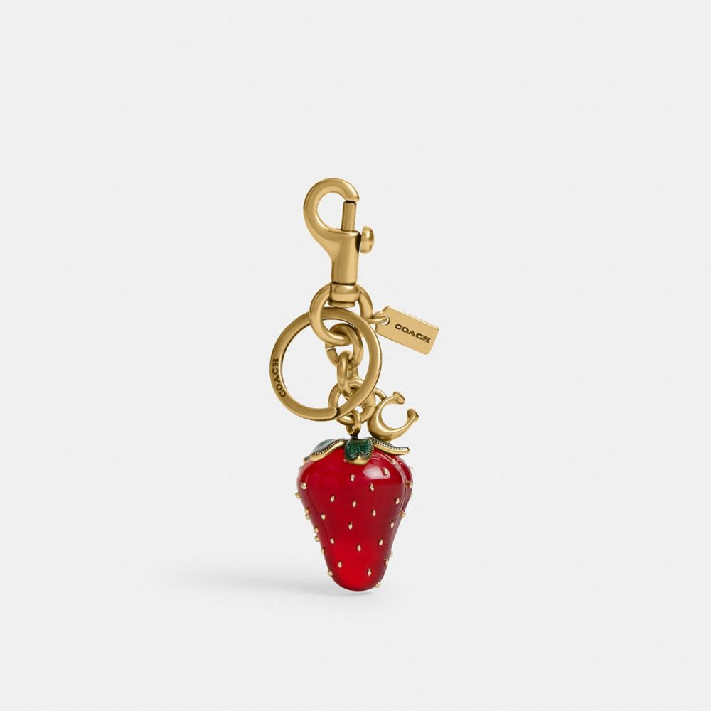 Coach Strawberry Bag Charm Brass Red