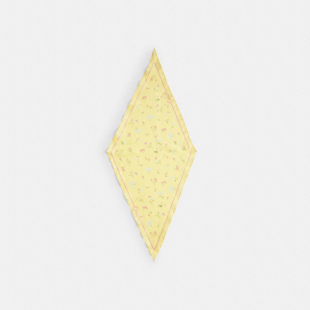 Coach Tossed Floral Print Silk Diamond Scarf Yellow