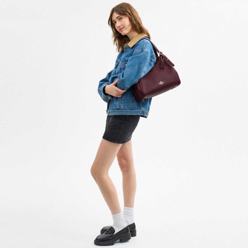 Coach Erin Shoulder Bag Gold Dark Wine