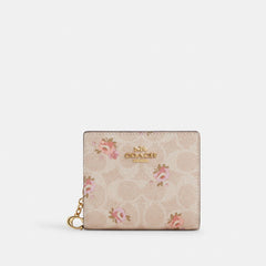 Coach Snap Wallet In Signature Canvas With Floral Print Gold Sand Multi