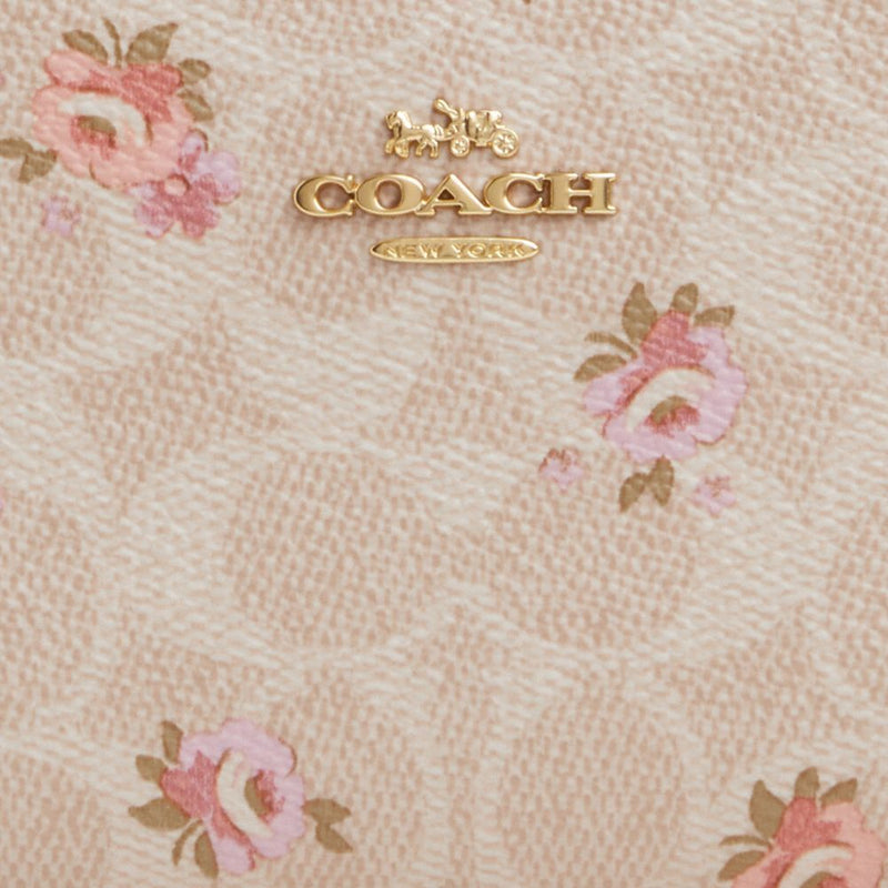 Coach Snap Wallet In Signature Canvas With Floral Print Gold Sand Multi