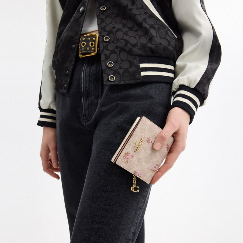 Coach Snap Wallet In Signature Canvas With Floral Print Gold Sand Multi