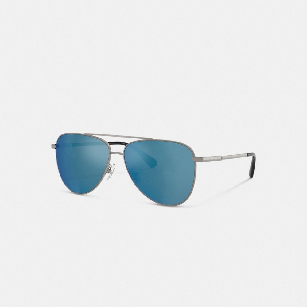 Coach C Hardware Metal Pilot Sunglasses Silver Blue
