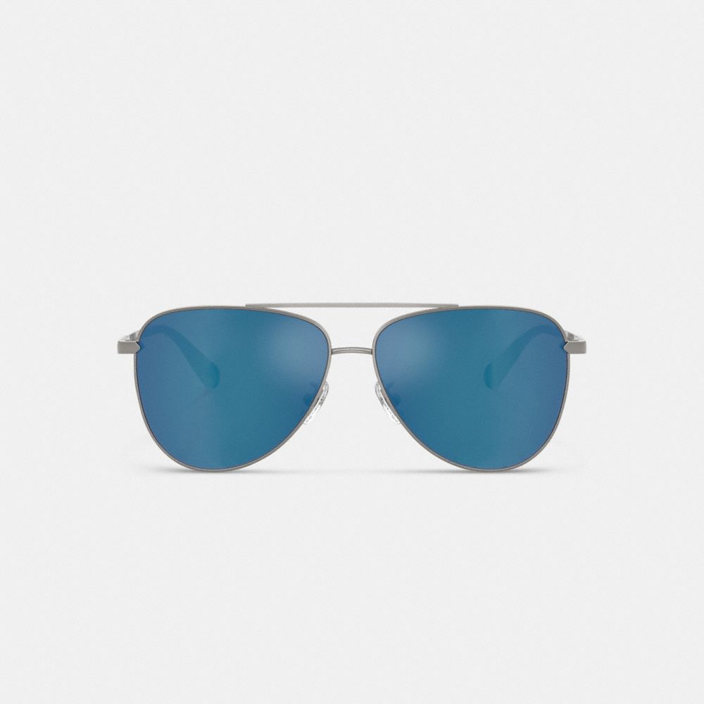 Coach C Hardware Metal Pilot Sunglasses Silver Blue