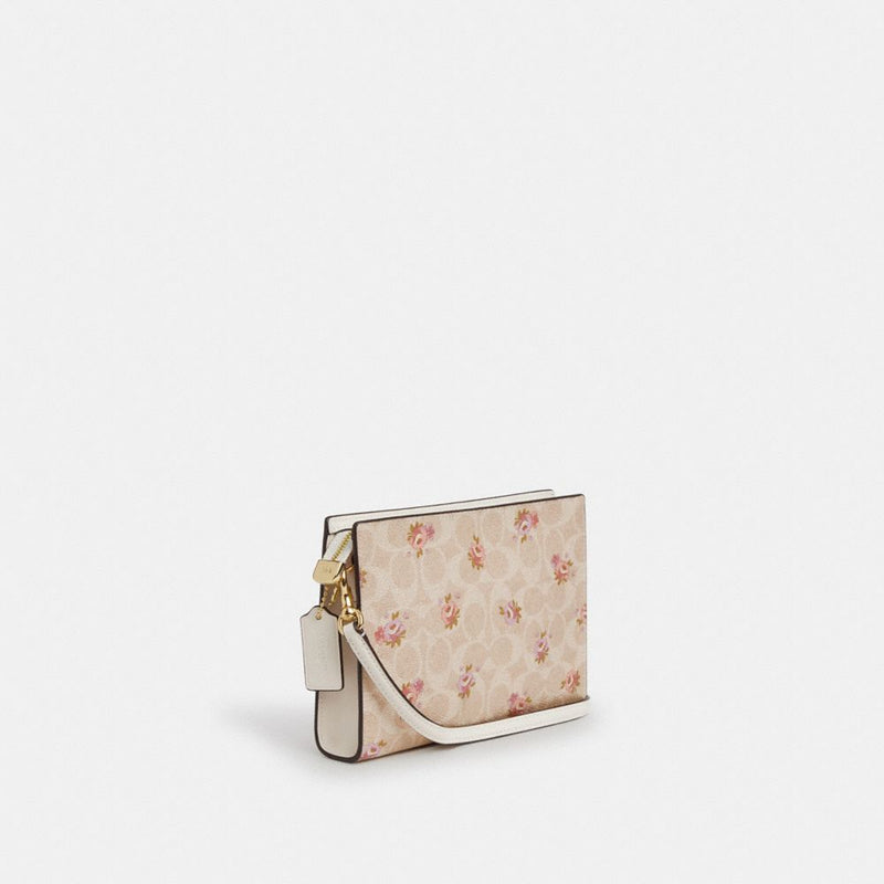 Coach Slim Crossbody Bag In Signature Canvas With Floral Print Gold Sand Multi