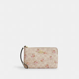 Coach Large Corner Zip Wristlet In Signature Canvas Gold Sand Multi