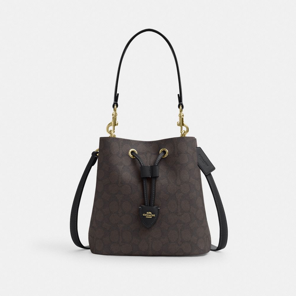 Coach Rowan Bucket Bag In Signature Canvas Gold Walnut Black