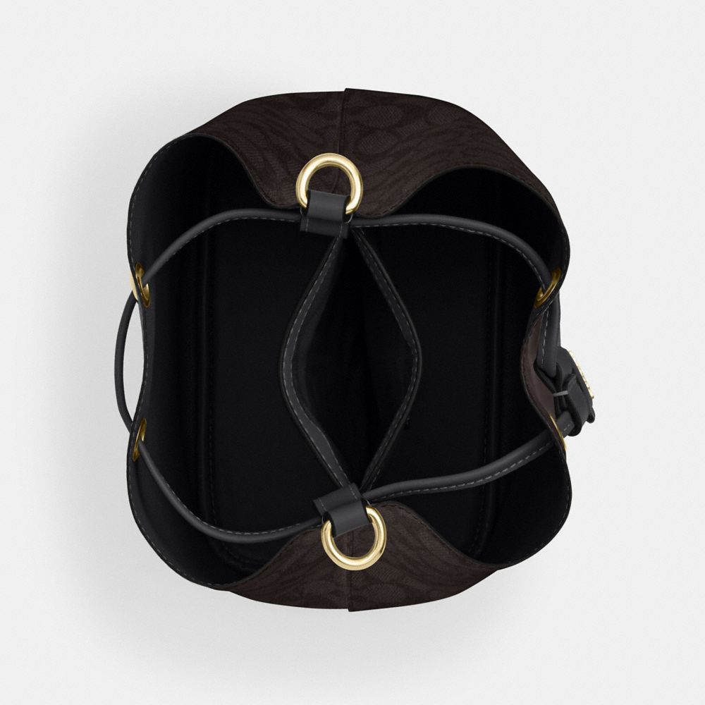 Coach Rowan Bucket Bag In Signature Canvas Gold Walnut Black