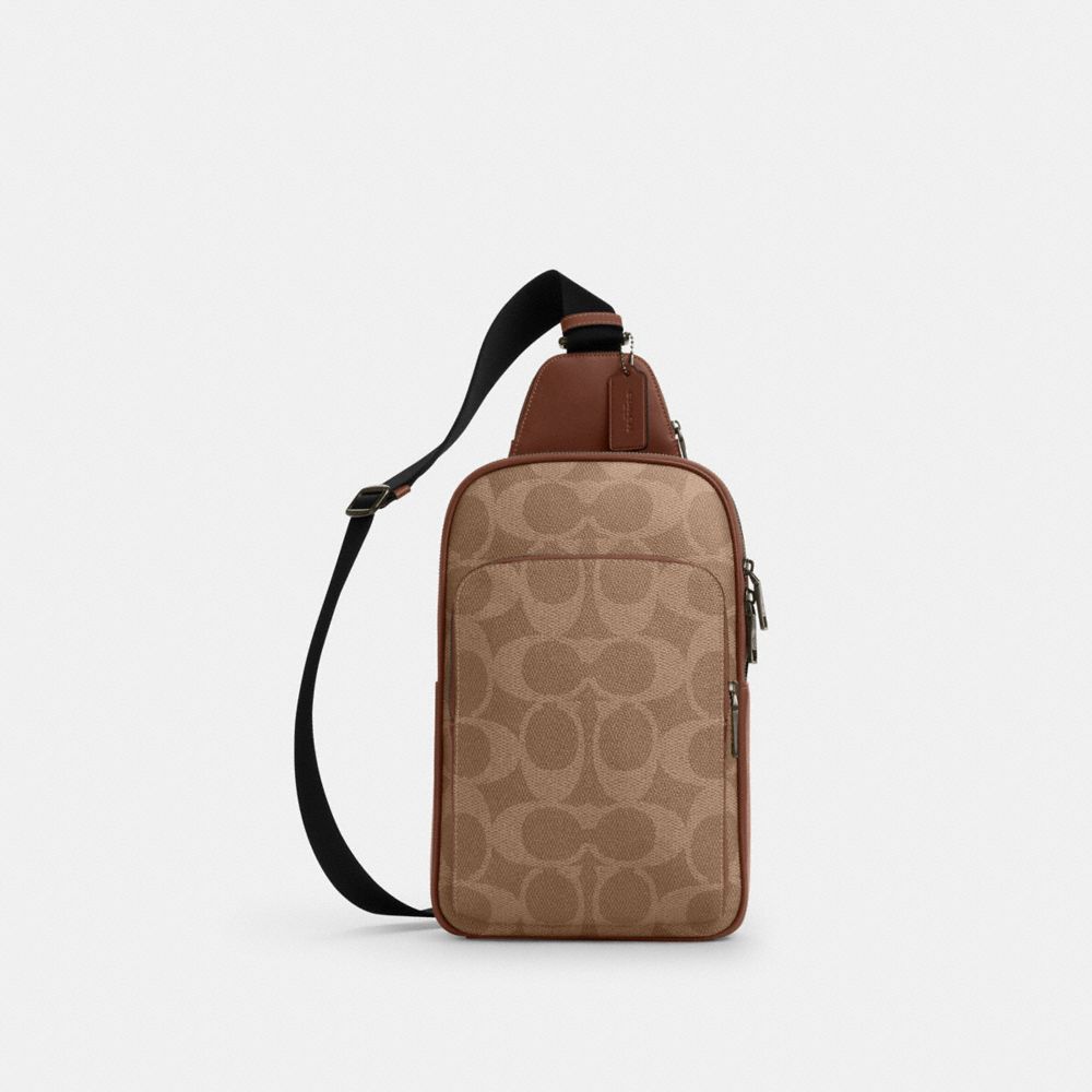 Coach Ethan Pack In Signature Canvas Gunmetal Tan Vintage Brown