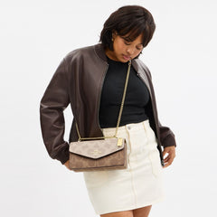 Coach Klare Envelope Crossbody Bag In Blocked Signature Canvas Gold Sand Tan