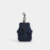 Coach Mini Warner Backpack Bag Charm In Signature Canvas Gunmetal Denim Midnight Navy