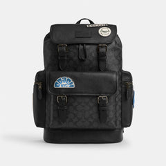 Coach Sprint Backpack In Signature Canvas With Patches Gunmetal Charcoal Multi