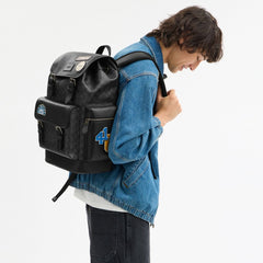 Coach Sprint Backpack In Signature Canvas With Patches Gunmetal Charcoal Multi