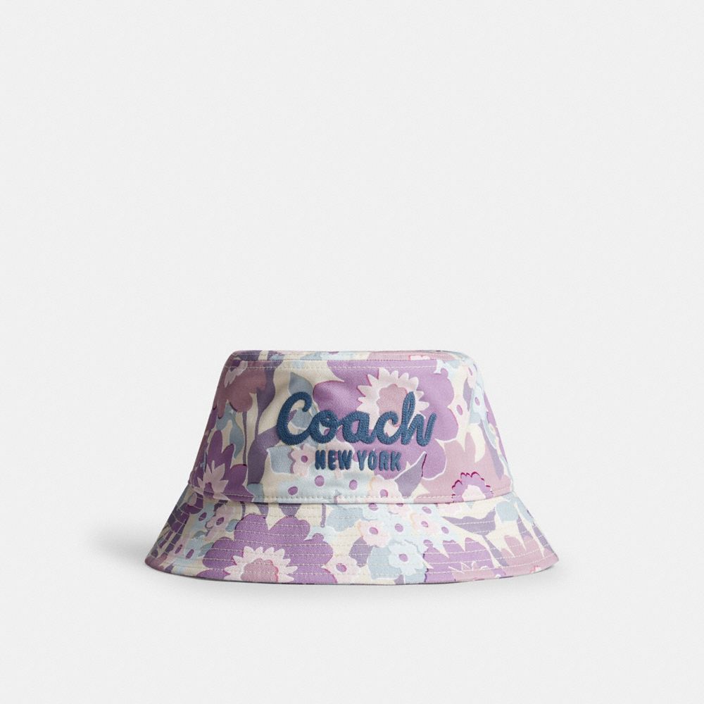Coach Coach Script Floral Print Bucket Hat Purple Multi