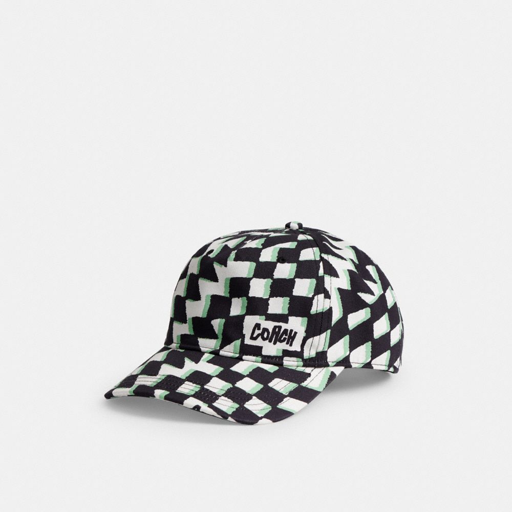 Coach Surfer Geo Check Print Baseball Hat Green