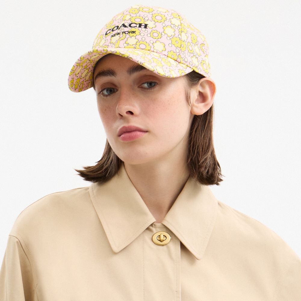 Coach Floral Print Baseball Hat Lime