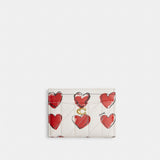 Coach Essential Card Case With Quilting And Heart Print Brass Chalk Multi
