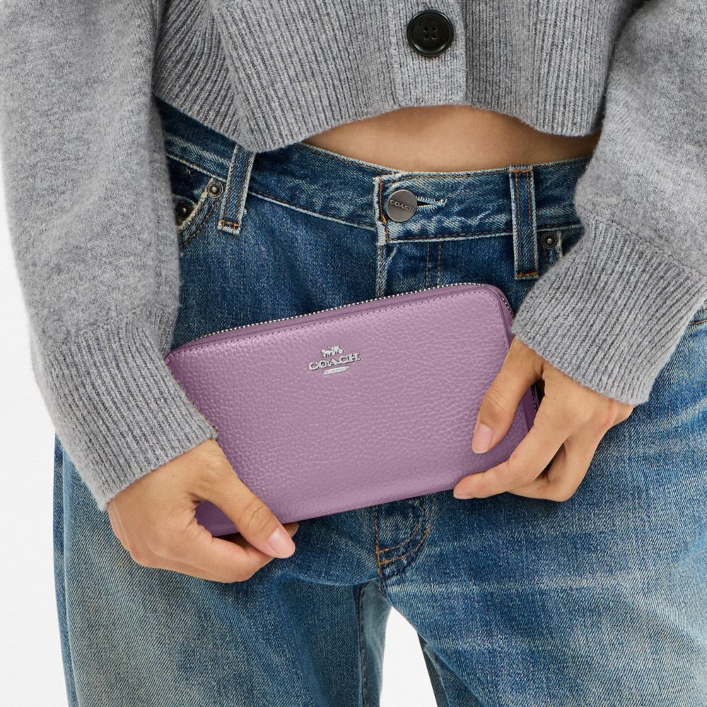 Coach Long Zip Around Wallet With Detachable Card Case Silver