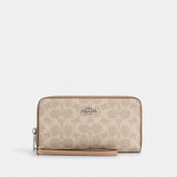 Coach Long Zip Around Wallet With Detachable Card Case In Signature Canvas Silver Sand Taupe