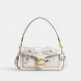Coach Coach X Peanuts Tabby Shoulder Bag 26 With Newspaper Print Brass Chalk Multi