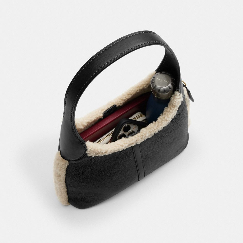 Coach Brooklyn Shoulder Bag 28 In Shearling Brass Black Natural