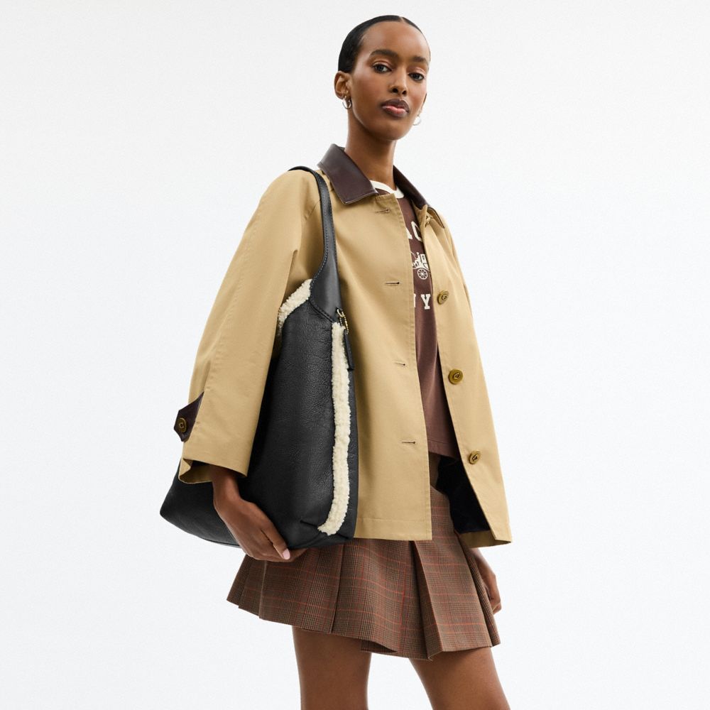 Coach Brooklyn Shoulder Bag 39 In Shearling Brass Black Natural