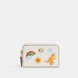 Coach Essential Small Zip Around Card Case With Sticker Print Brass Chalk Multi