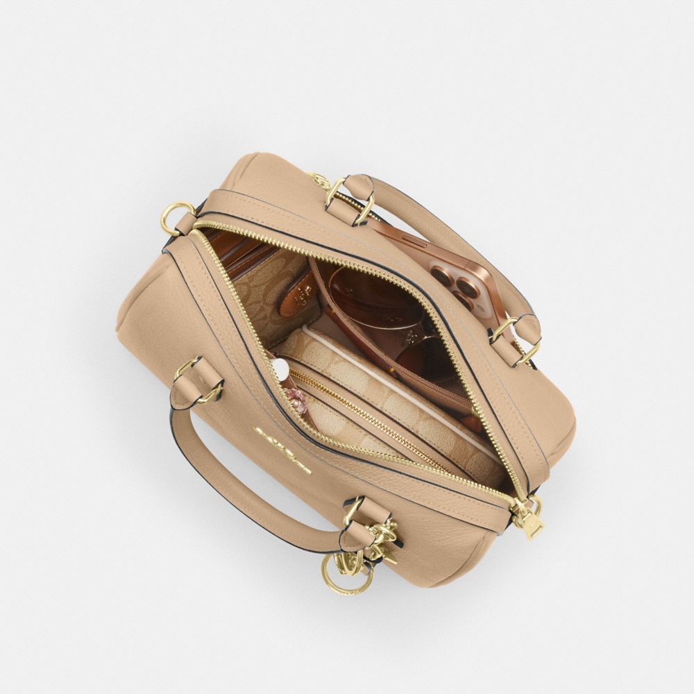 Coach Rowan Satchel Bag In Signature Leather Gold Oat