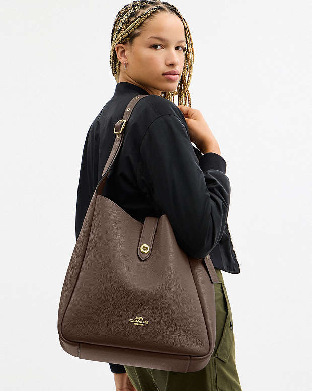 Coach Hadley Large Shoulder Bag Pebbled Leather-Gold-Dark Stone