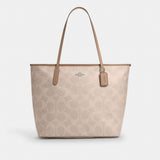 Coach Large City Tote Bag In Maxi Signature Canvas Silver Sand Taupe