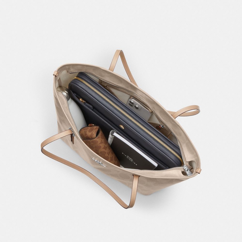 Coach Large City Tote Bag In Maxi Signature Canvas Silver Sand Taupe