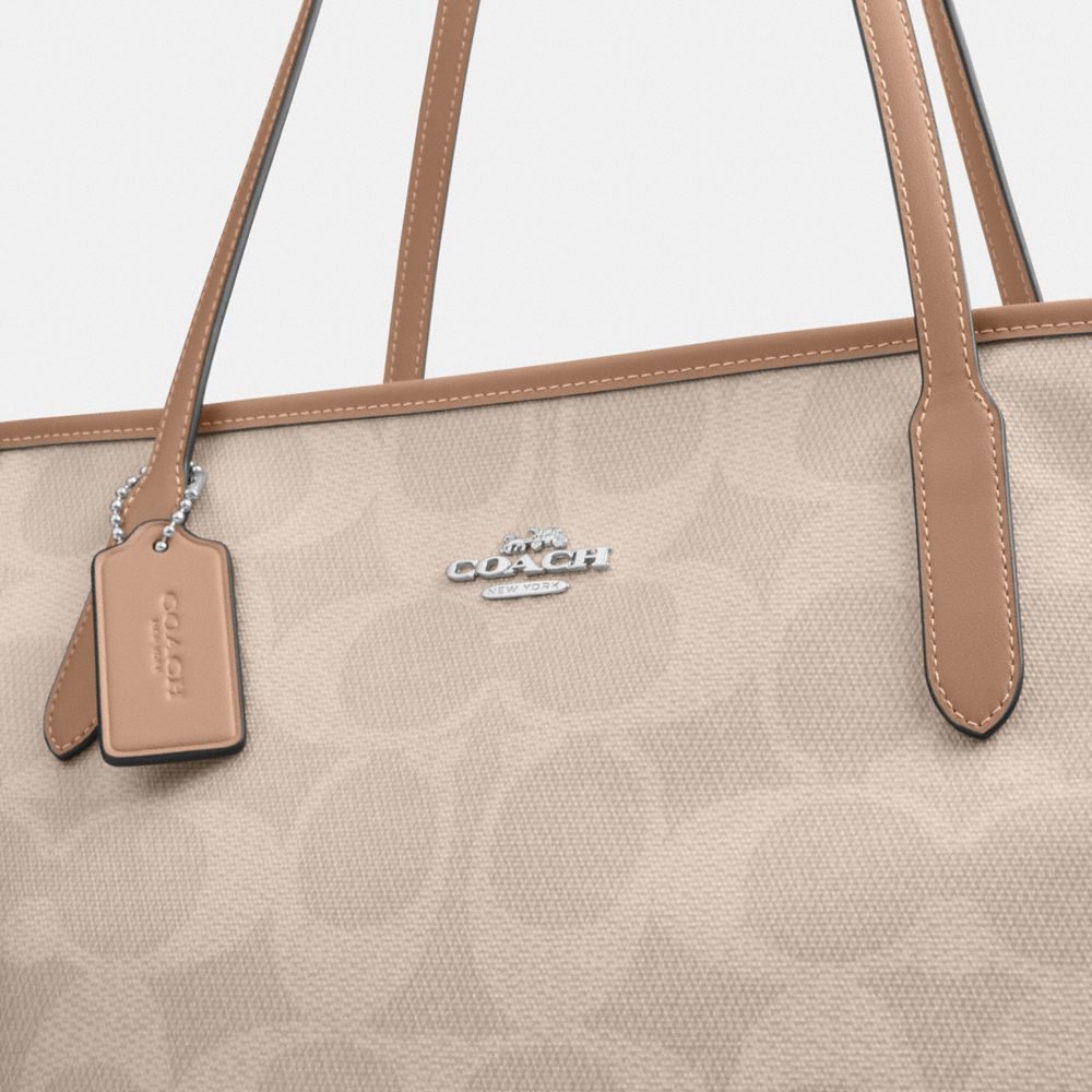 Coach Large City Tote Bag In Maxi Signature Canvas Silver Sand Taupe