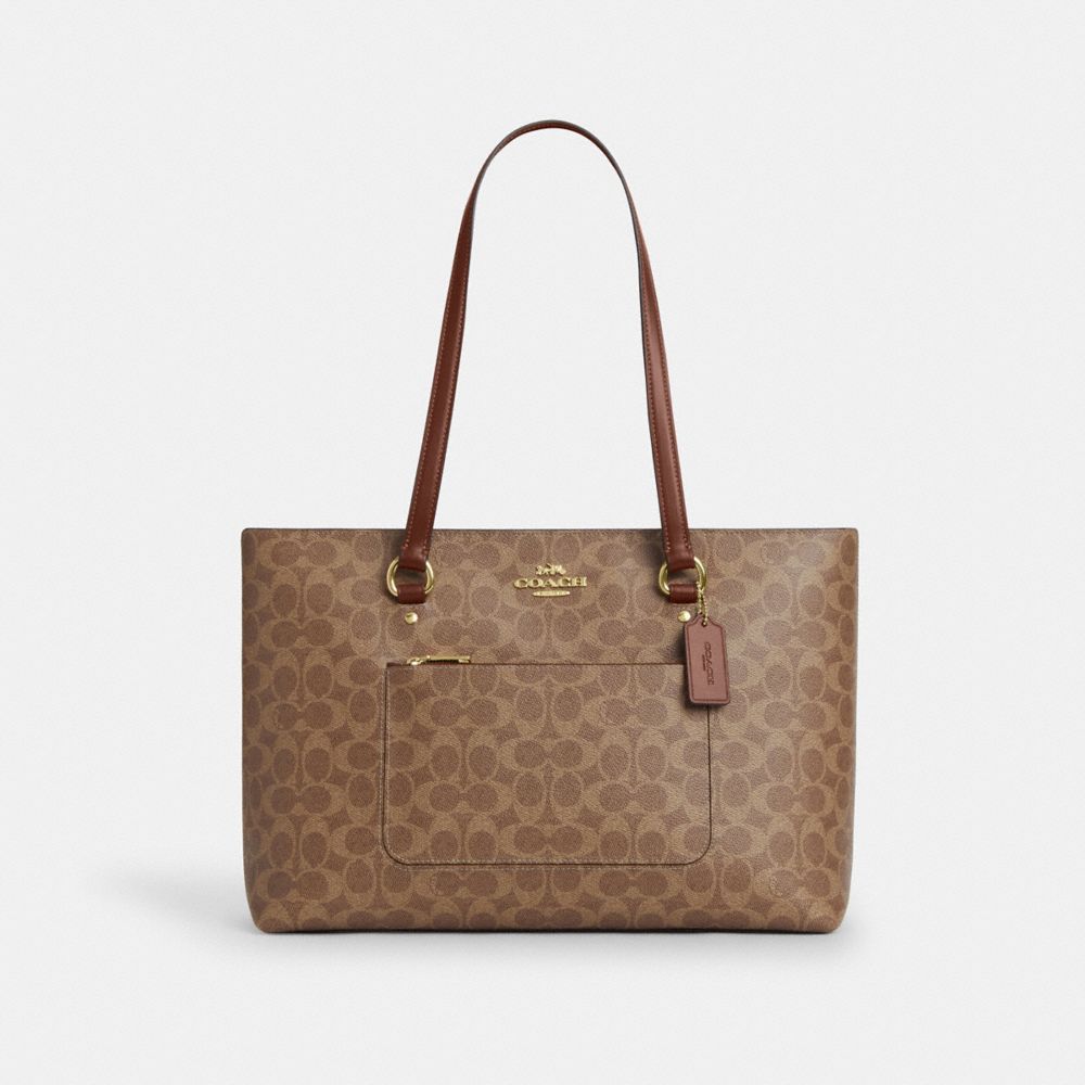 Coach Station Tote Bag In Signature Canvas Gold Tan Brown