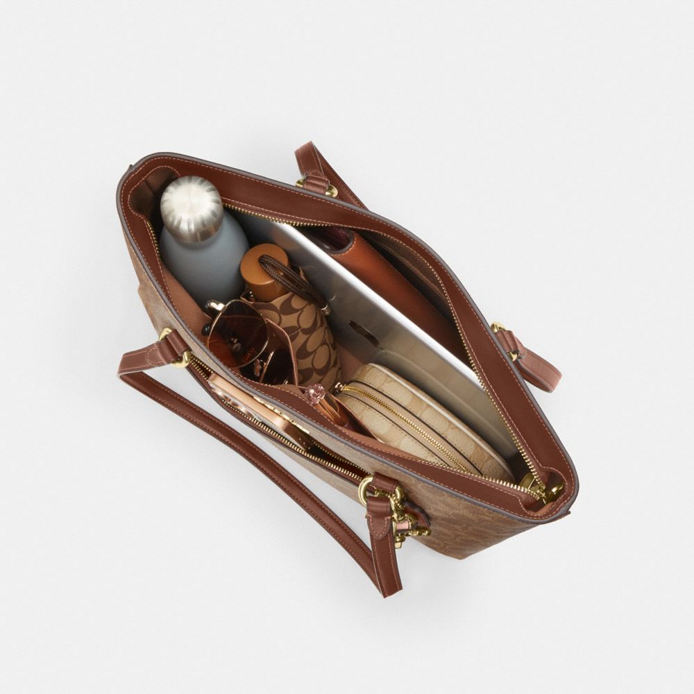 Coach Station Tote Bag In Signature Canvas Gold Tan Brown