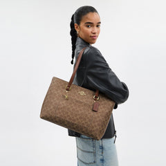 Coach Station Tote Bag In Signature Canvas Gold Tan Brown