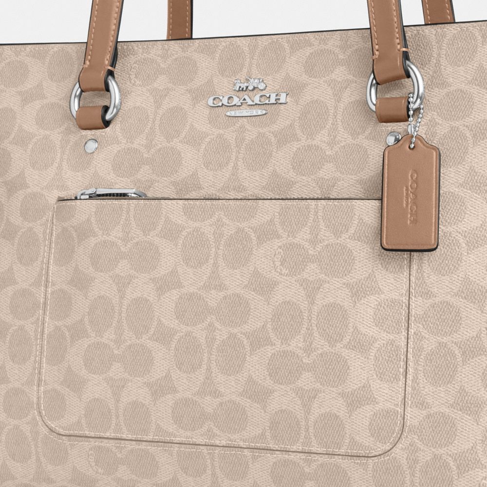 Coach Station Tote Bag In Signature Canvas Silver Sand Taupe