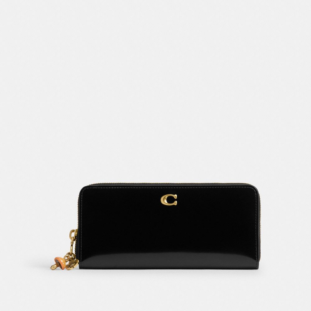 Coach Essential Slim Accordion Zip Wallet With Charms Brass Black