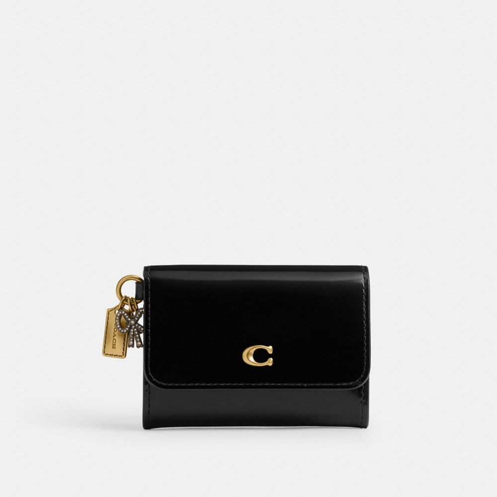 Coach Essential Flap Card Case With Charms Brass Black