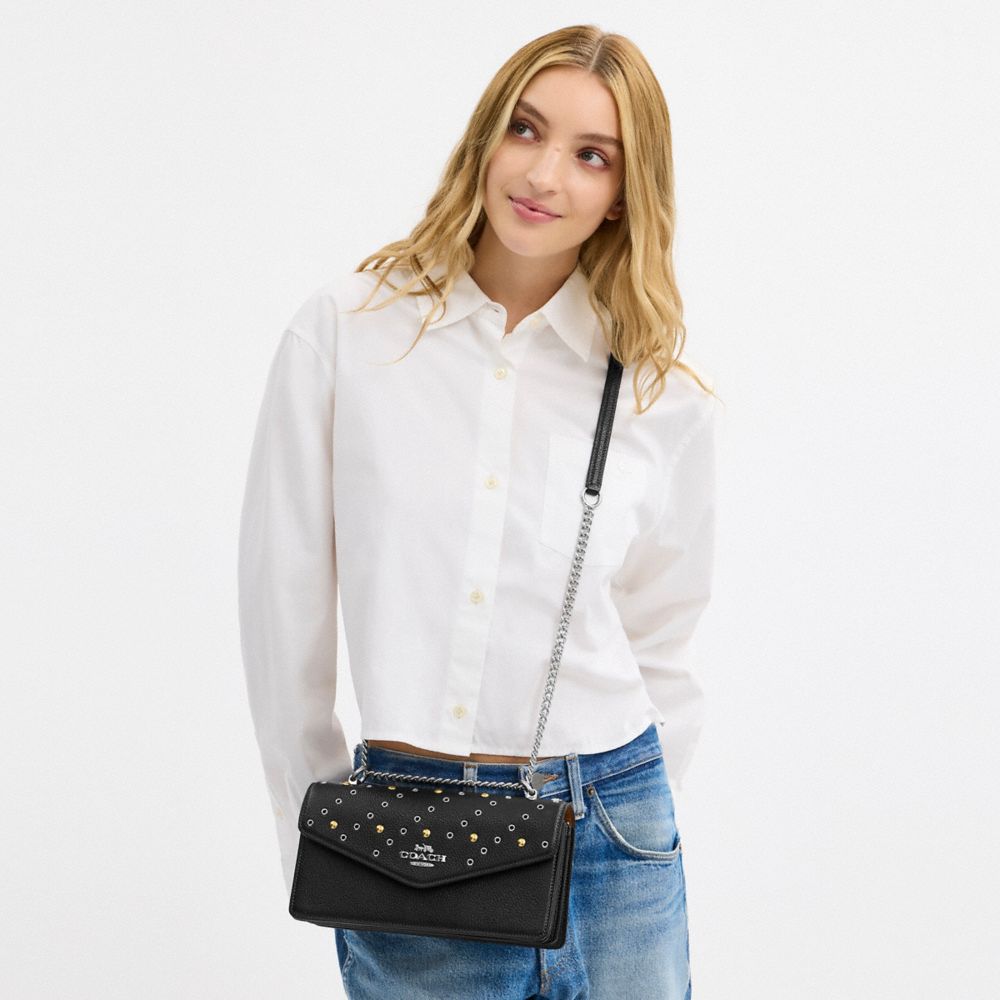 Coach Klare Envelope Crossbody Bag With Rivets Silver Black Multi