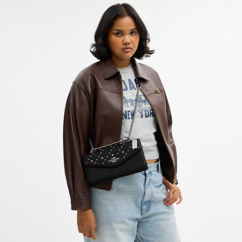Coach Klare Envelope Crossbody Bag With Rivets Silver Black Multi