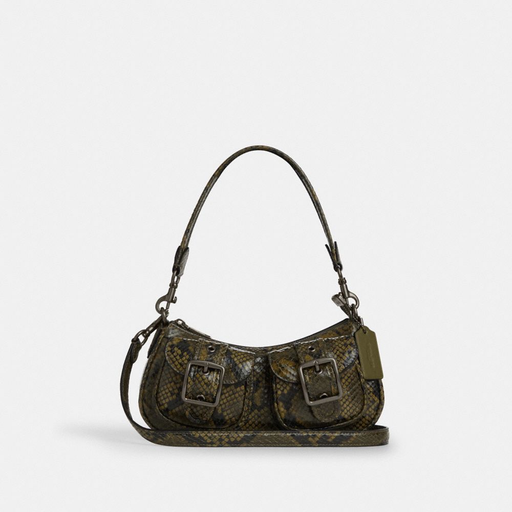 Coach Ashton Bag With Snake Print Gunmetal Olive Multi