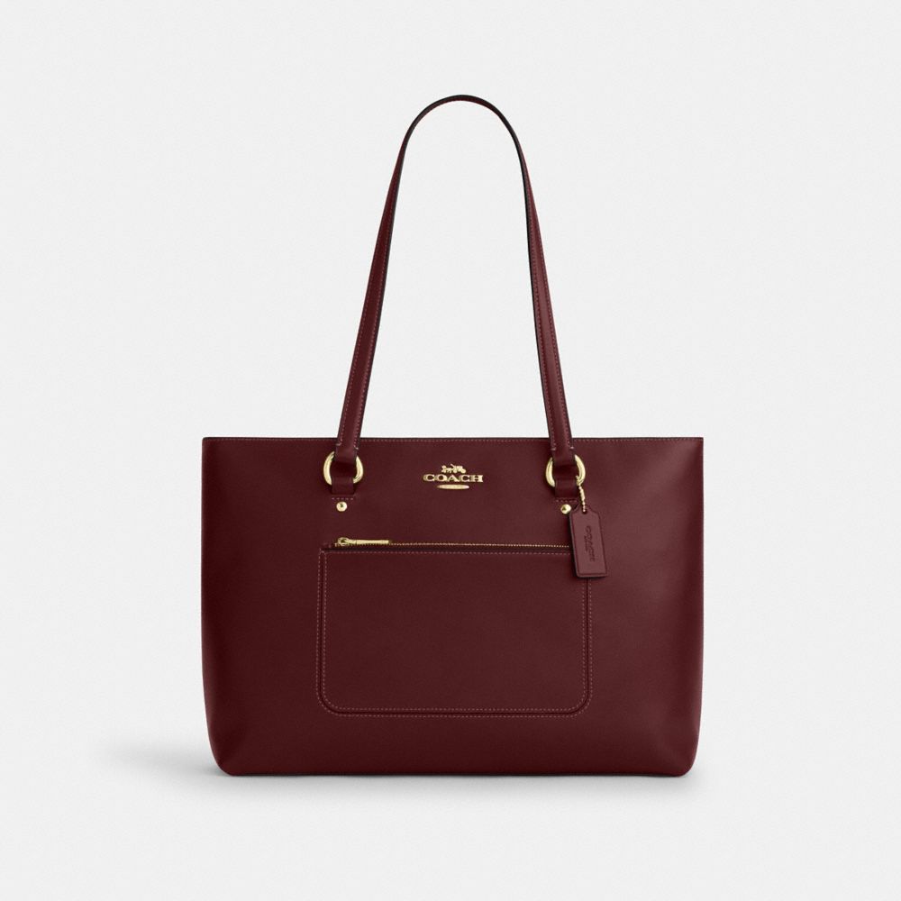 Coach Station Tote Bag Gold Maroon